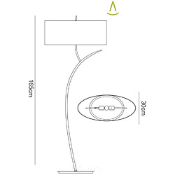 Luminaire Center Lampadaire Eve 2 Ampoules E27, chrome poli avec Abat jour noir ovale