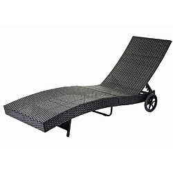 Decoshop26 Chaise longue de jardin transat bain de soleil en polyrotin anthracite coussin terracota 04_0004932