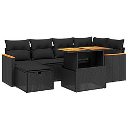 vidaXL Salon de jardin 7 pcs avec coussins noir résine tressée