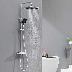 Lonheo max Colonne de Douche 38°C Thermostatique Chromé + Etagères en Verre Trempé + Douchette à Main 3 Types de Jets + Douche de Tête