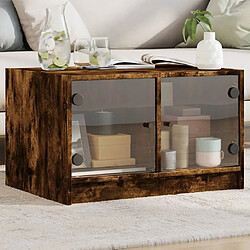 Maison Chic Table basse pour salon | Table à café avec portes en verre chêne fumé 68x50x42 cm -GKD37823