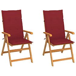 vidaXL Chaises de jardin lot de 2 et coussins bordeaux Teck massif 