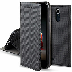 Moozy Case Flip Cover pour LG K8 2017, Noir - Étui à Rabat Magnétique Intelligent avec Porte-Carte et Support