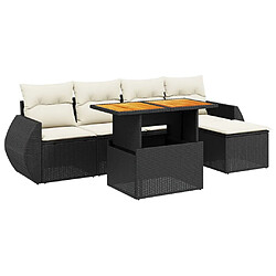 vidaXL Salon de jardin 6 pcs avec coussins noir résine tressée