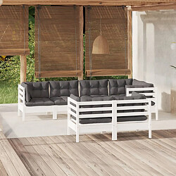 vidaXL Salon de jardin 7 pcs avec coussins blanc bois de pin massif