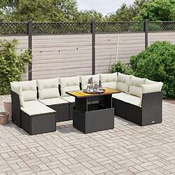 Maison Chic Ensemble Tables et chaises d'extérieur 9 pcs avec coussins,Salon de jardin noir résine tressée -GKD798207