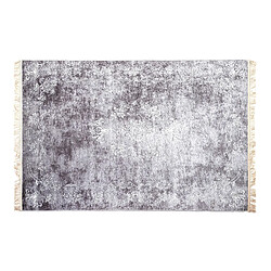 Pegane Tapis à franges, tissage plat imprimé, moquette en polyester coloris argent/blanc - Longueur 190 x Profondeur 2 x Hauteur 130 cm