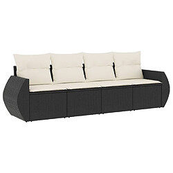 vidaXL Salon de jardin 4 pcs avec coussins noir résine tressée