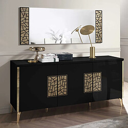 Dansmamaison Buffet 3 portes battantes + miroir noir brillant/Or - NAHESA