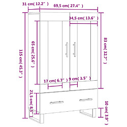 vidaXL Buffet haut gris béton 69,5x31x115 cm bois d'ingénierie pas cher