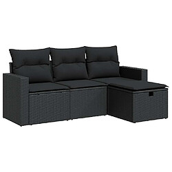 vidaXL Salon de jardin 4 pcs avec coussins noir résine tressée