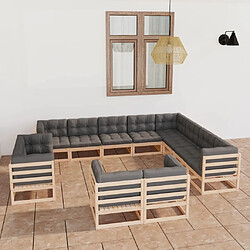 Maison Chic Salon de jardin 12pcs + coussins - Mobilier/Meubles de jardin - Table et chaises d'extérieur Bois de pin massif -MN74555