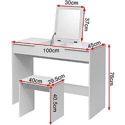 Helloshop26 Coiffeuse blanche avec pied et miroir pliable 100 cm blanc 19_0000470