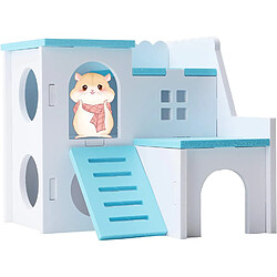 Maison de hamster, cachette de petit animal Maison de hamster avec échelle d'escalade amusante, jouet d'exercice, cabane de luxe à deux couches pour hamsters nains, chinchilla, rat, gerbille, souris (bleu)