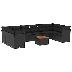 vidaXL Salon de jardin 11 pcs avec coussins noir résine tressée