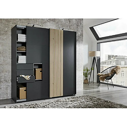 Avis Inside 75 Armoire CYBORG 2 portes coulissantes 3 tiroirs décor graphite rechampis aspect clayettes chêne artisan