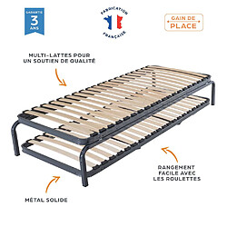 Ebac Ensemble lit gigogne métal 90x190 - 20 lattes bois - Gain de place - Made in France