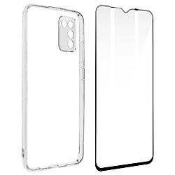 Avizar Coque Samsung Galaxy A02s Silicone Souple Verre Trempé Transparent Noir