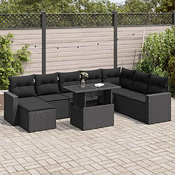 vidaXL Salon de jardin 9 pcs avec coussins noir résine tressée