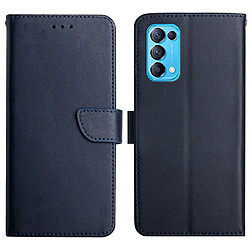 Etui en cuir véritable texture nappa, fermeture magnétique, anti-chocs avec support, bleu pour votre Oppo Reno5 4G/5G/Reno5 K/Find X3 Lite