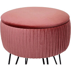 Decoshop26 Tabouret avec compartiment de rangement Ø 33cm aspect velours rose cadre noir TABO04016 pas cher