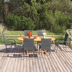 Maison Chic Ensemble de salle à manger de jardin 7 pcs,Table et chaises d'extérieur Résine tressée Gris -GKD638373