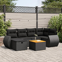 vidaXL Salon de jardin 7 pcs avec coussins noir résine tressée