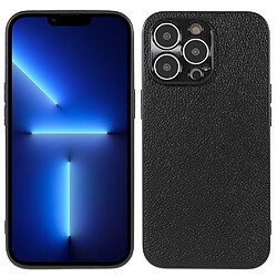 Coque en cuir véritable texture litchi, antichoc noir pour votre iPhone 13 Pro 6.1 pouces