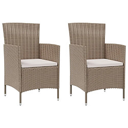 vidaXL Chaises de jardin avec coussins lot de 2 Résine tressée Beige