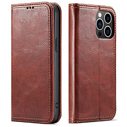 Etui en PU texture rétro, double ligne de couture, anti-chute avec support pour votre iPhone 14 Pro - marron foncé