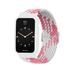 Bracelet en nylon élastique tressé pour votre Xiaomi Mi Band 7 Pro - Blanc rose/blanc