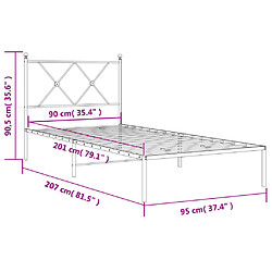 Vidaxl Cadre de lit métal avec tête de lit noir 90x200 cm pas cher