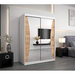 Abiks Meble Armoire MONACO À Portes Coulissantes 200/150/62 2 Portes (Blanc/Artisan)