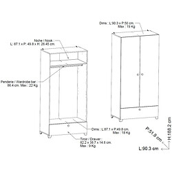 Acheter Dansmamaison Armoire penderie 2 portes battantes 1 tiroir Blanc mat/Chêne clair - ZILY