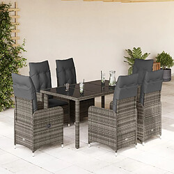 vidaXL Ensemble de bistro de jardin 7 pcs coussins gris poly rotin 