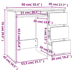 vidaXL Bureau Chêne fumé 90x45x76 cm Bois d'ingénierie pas cher