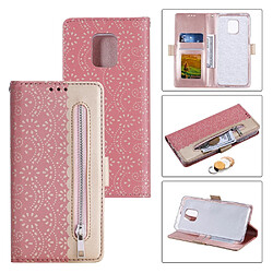 Etui en PU fermeture éclair de peau de fleur de dentelle rose pour Xiaomi Redmi Note 9S/Note 9 Pro/Note 9 Pro Max