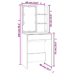 vidaXL Coiffeuse avec LED Chêne sonoma 60x40x140 cm pas cher