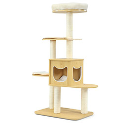 Helloshop26 Arbre à chat 135 cm à 4 niveaux avec perchoir en peluche poteaux à gratter grande niche et tapis amovibles pour chatons 20_0005492