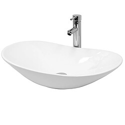 Ecd Germany Lavabo salle de bain ovale céramique blanc + garniture de vidange 640x365x130 mm