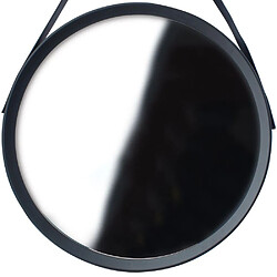 Avis Miroir mural rond sur sangle à accrocher dans un cadre noir, noir 52 cm