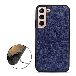 Coque en cuir véritable anti-rayures, texture litchi bleu pour votre Samsung Galaxy S22