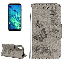 Wewoo Coque gris pour iPhone X fleurs pressées motif papillon horizontal étui en cuir flip avec titulaire et fentes cartes portefeuille lanière