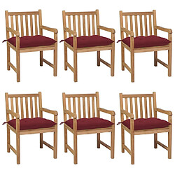 Maison Chic Lot de 6 Chaises de jardin avec coussins | Fauteuil chaises d'extérieur bordeaux Teck solide -GKD55840