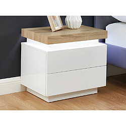 Vente-Unique Lot de 2 tables de chevet - 2 tiroirs - MDF Laqué - Avec LEDs - Coloris : Blanc et chêne - HALO II