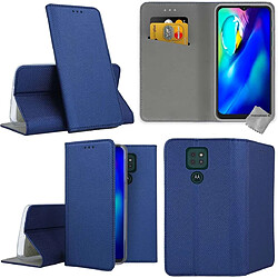 Htdmobiles Housse etui portefeuille avec coque intérieure en silicone pour Motorola Moto E7 Plus + film ecran - BLEU MAGNET