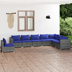 vidaXL Salon de jardin 8 pcs avec coussins résine tressée gris