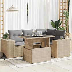 vidaXL Salon de jardin avec coussins 5 pcs beige résine tressée