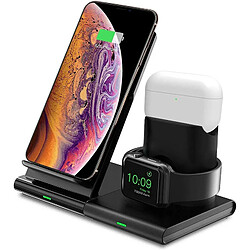 Chrono Support de chargeur sans fil 3 en 1, station de charge rapide Qi (pour iPhone/iWatch/Airpods), station de charge pour iWatch 6/5/4/3/2/SE, Airpods Pro/2/1, iPhone 12/12 Pro Max/ 11/11 Pro/XS Max/XR/X/8/8P,(noir)