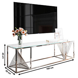 Avis Vivenla Meuble tv design en acier inoxydable poli argenté et verre trempé L. 160 x P. 45 x H. 45 cm collection BOLZANO